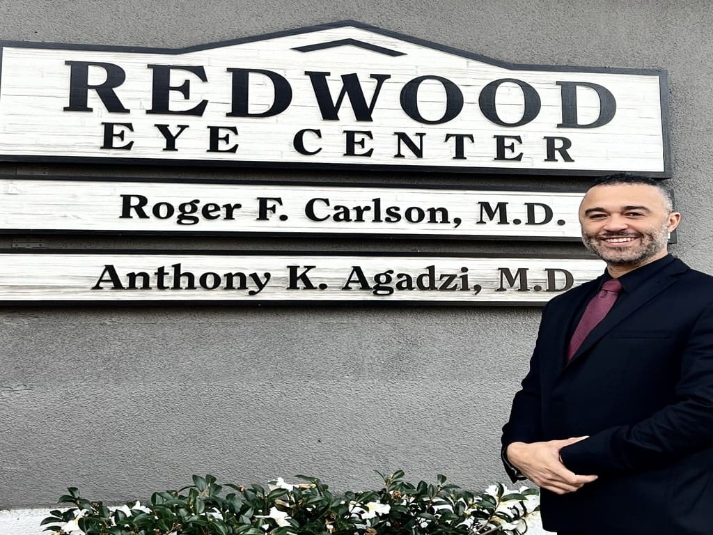 Doctor Agadzi and Redwood eye center sign